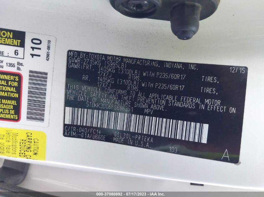 2015 TOYOTA SIENNA LE - 5TDKK3DC6FS686351