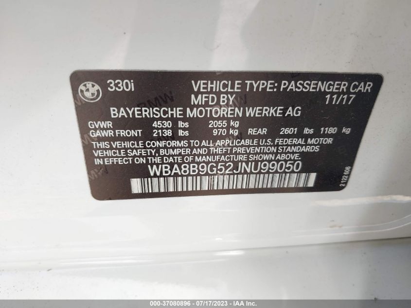2018 BMW 330I - WBA8B9G52JNU99050