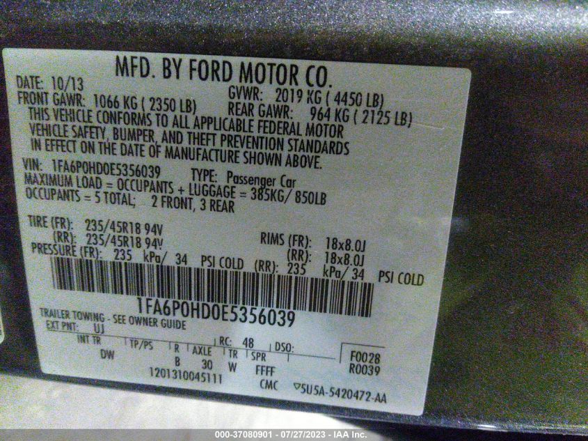 2014 FORD FUSION SE - 1FA6P0HD0E5356039