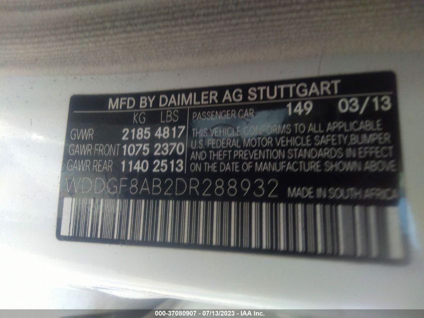 2013 MERCEDES-BENZ C-CLASS C 300 - WDDGF8AB2DR288932
