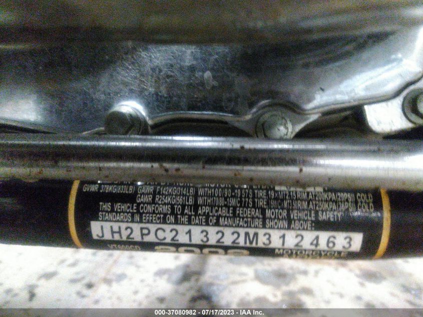 2002 HONDA VT600 CD JH2PC21322M312463
