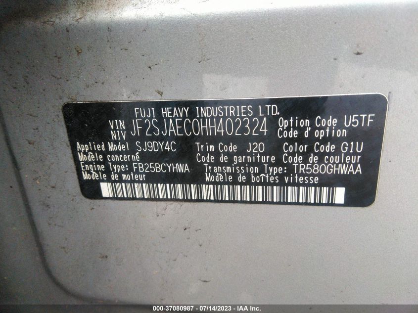 2017 SUBARU FORESTER PREMIUM - JF2SJAEC0HH402324