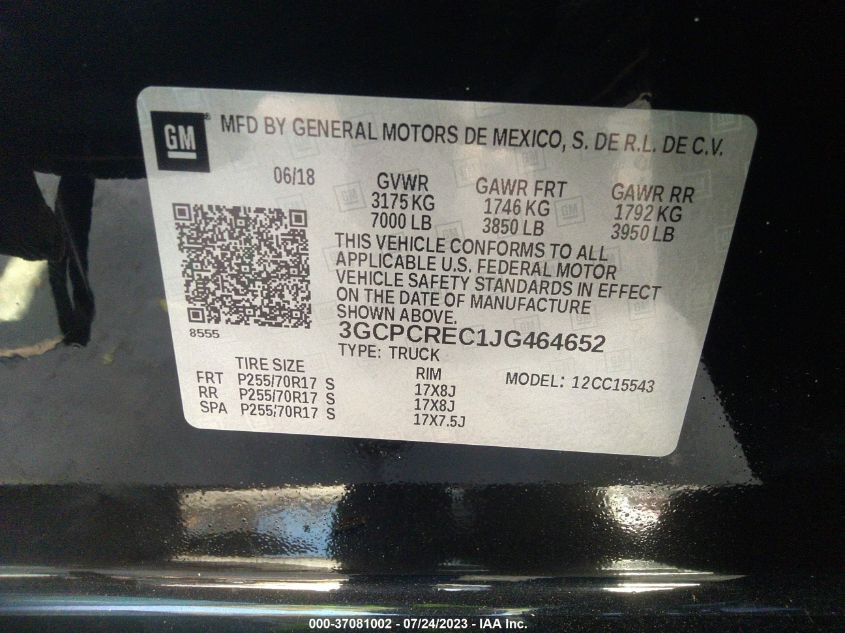 2018 CHEVROLET SILVERADO 1500 LT - 3GCPCREC1JG464652