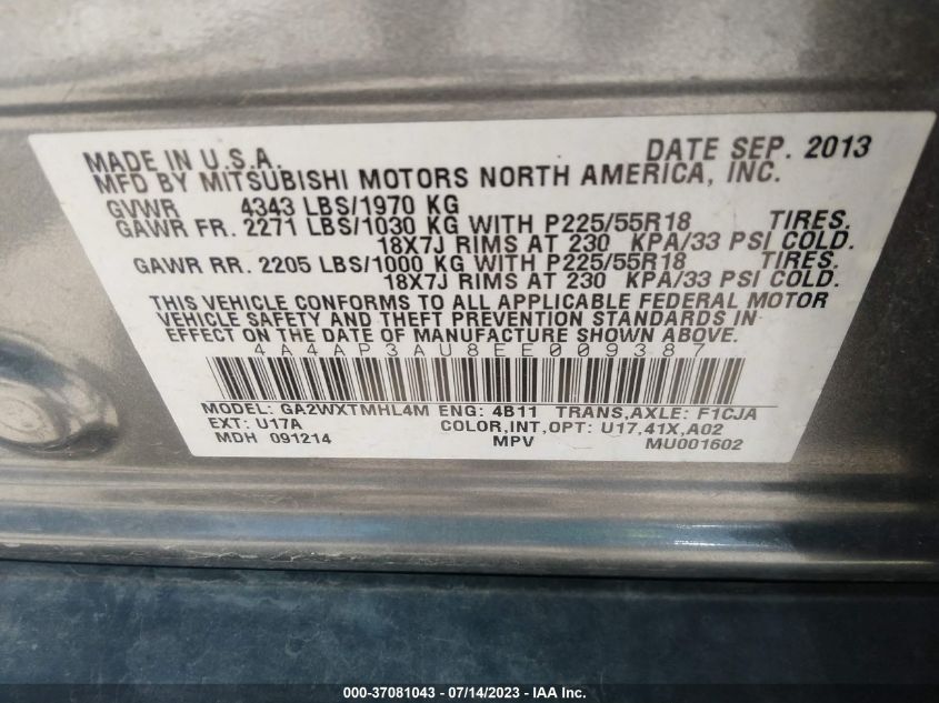 2014 MITSUBISHI OUTLANDER SPORT ES - 4A4AP3AU8EE009387
