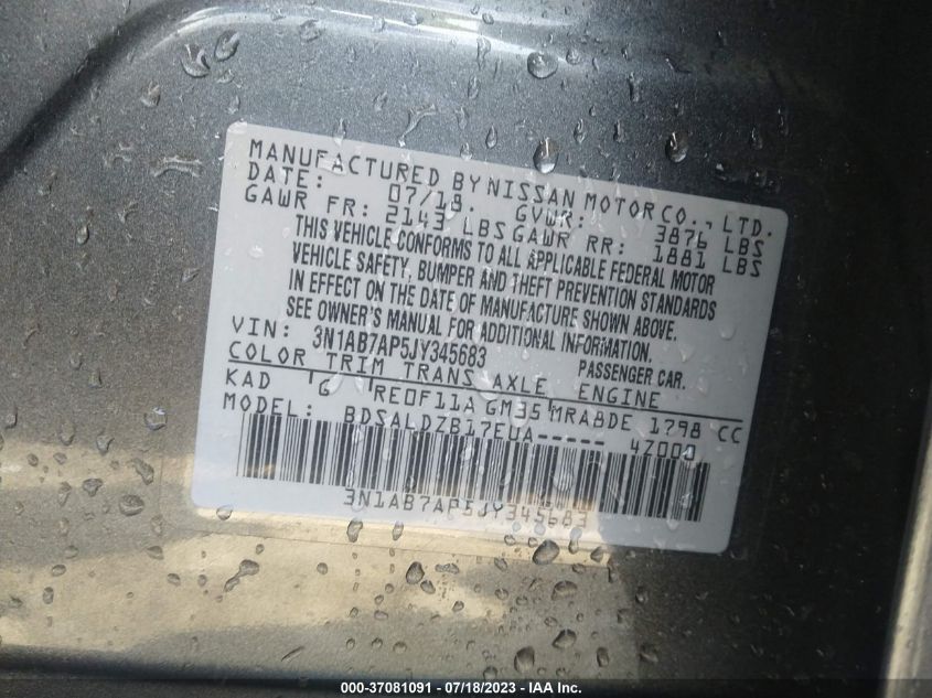 2018 NISSAN SENTRA SV - 3N1AB7AP5JY345683