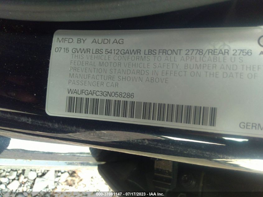 2016 AUDI A6 3.0T PREMIUM PLUS - WAUFGAFC3GN058286