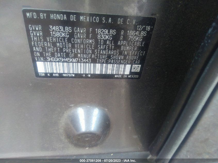 2019 HONDA FIT LX - 3HGGK5H45KM713443