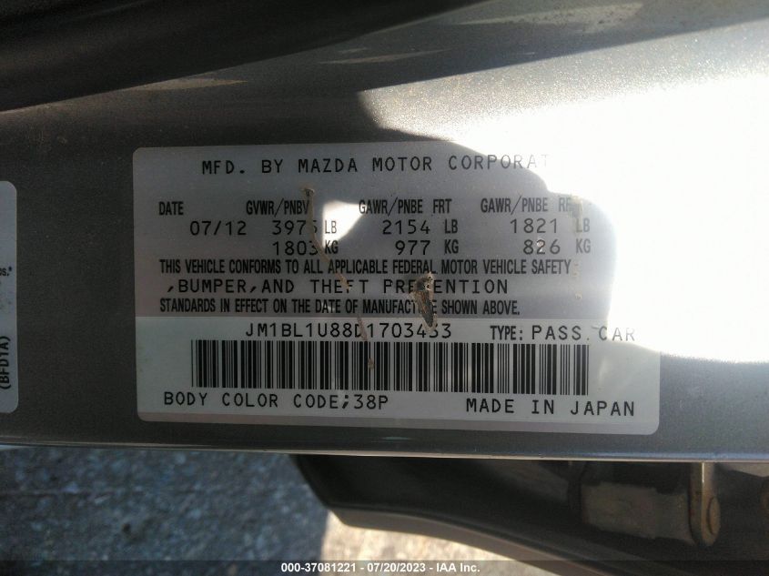 2013 MAZDA MAZDA3 I SPORT - JM1BL1U88D1703433