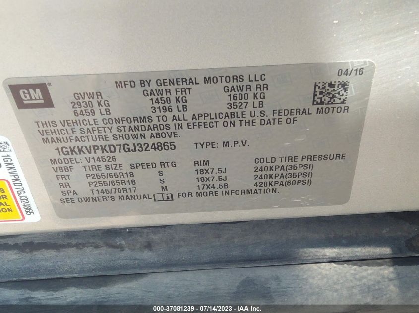 2016 GMC ACADIA SLE - 1GKKVPKD7GJ324865