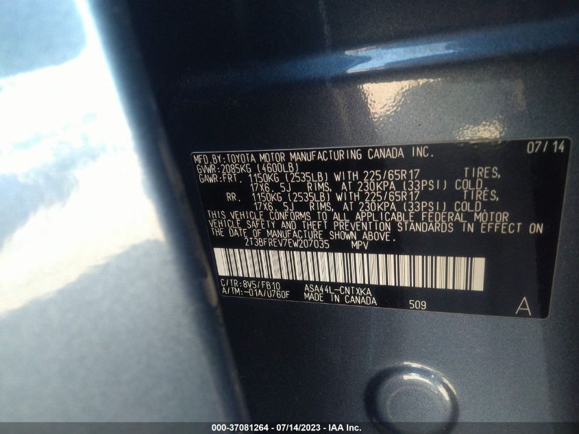 2014 TOYOTA RAV4 LE - 2T3BFREV7EW207035