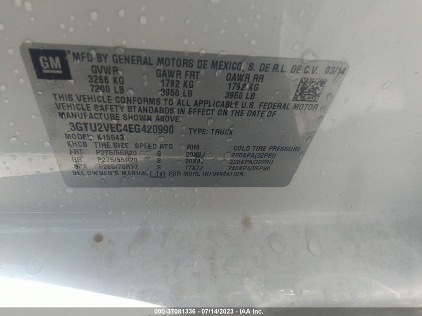 2014 GMC SIERRA 1500 SLT - 3GTU2VEC4EG420990