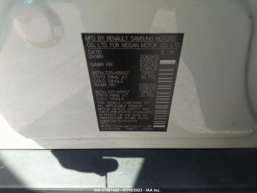 2020 NISSAN ROGUE SV - KNMAT2MT3LP530678