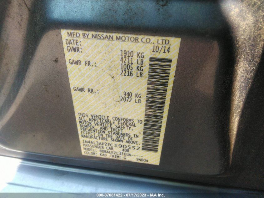 2015 NISSAN ALTIMA 2.5 S - 1N4AL3AP2FC190552