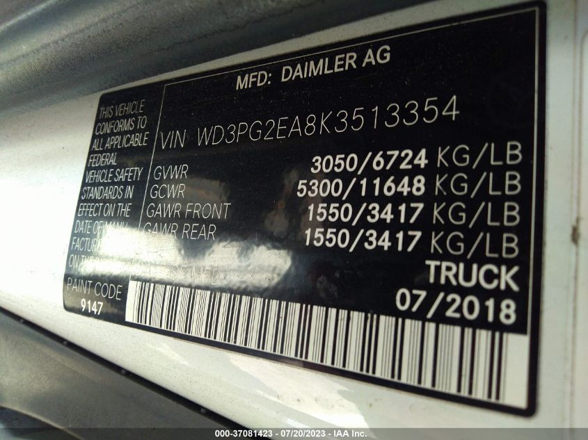 2019 MERCEDES-BENZ METRIS CARGO VAN WD3PG2EA8K3513354