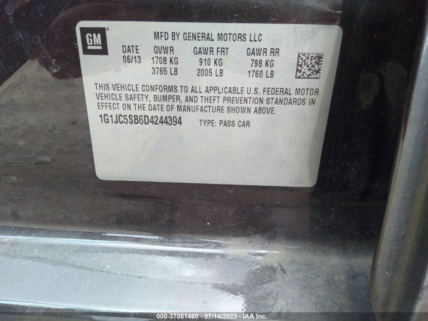 2013 CHEVROLET SONIC LT - 1G1JC5SB6D4244394