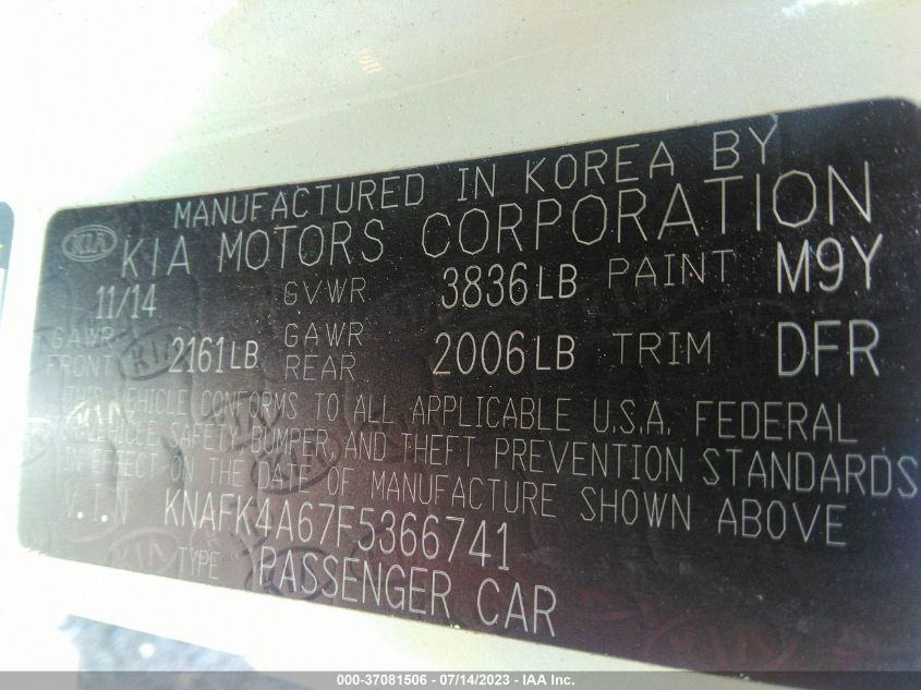 2015 KIA FORTE LX - KNAFK4A67F5366741