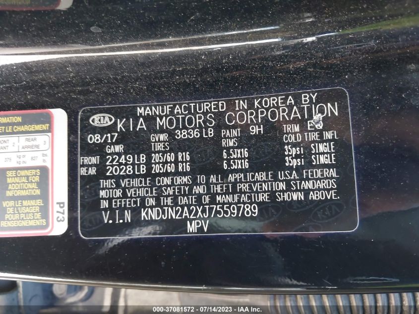 2018 KIA SOUL BASE - KNDJN2A2XJ7559789