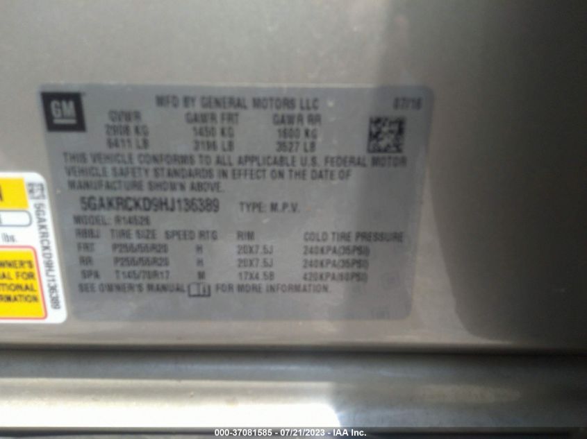 2017 BUICK ENCLAVE PREMIUM - 5GAKRCKD9HJ136389