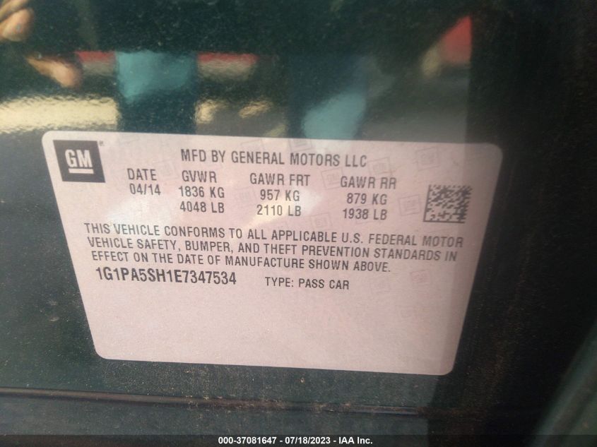 2014 CHEVROLET CRUZE LS - 1G1PA5SH1E7347534
