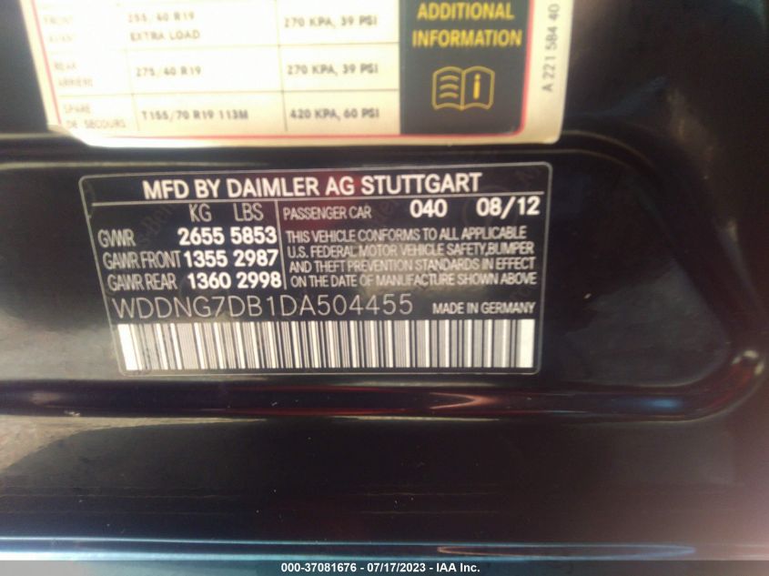 2013 MERCEDES-BENZ S 550 WDDNG7DB1DA504455