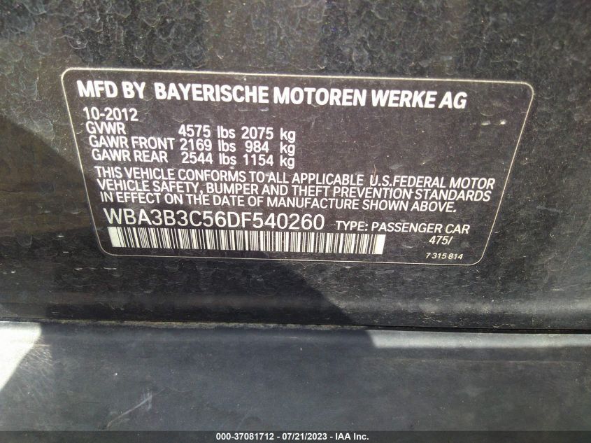 2013 BMW 3 SERIES 328I XDRIVE - WBA3B3C56DF540260