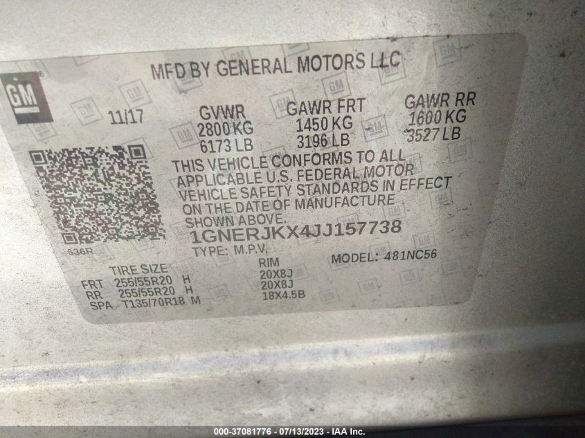 2018 CHEVROLET TRAVERSE RS - 1GNERJKX4JJ157738