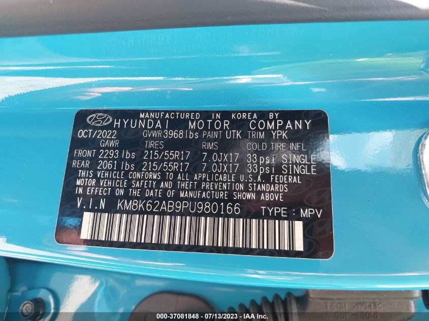 2023 HYUNDAI KONA SEL - KM8K62AB9PU980166
