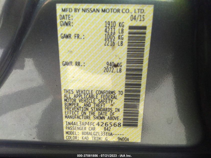 2015 NISSAN ALTIMA 2.5 S - 1N4AL3AP4FC426568