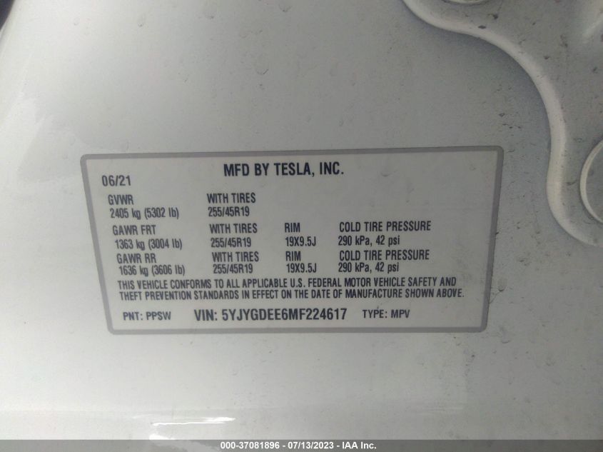 5YJYGDEE6MF224617 Tesla Model Y LONG RANGE 8