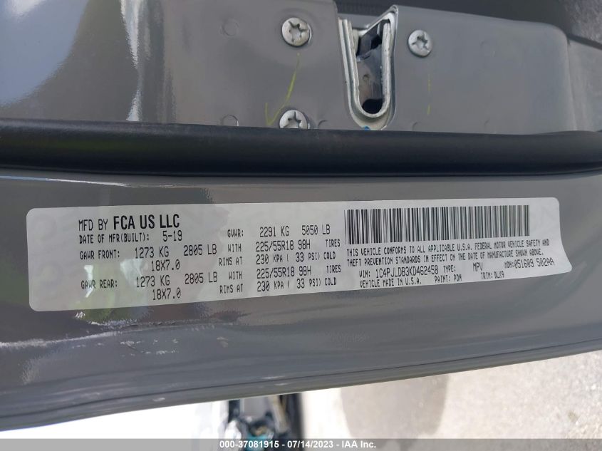 2019 JEEP CHEROKEE LIMITED - 1C4PJLDB3KD462458