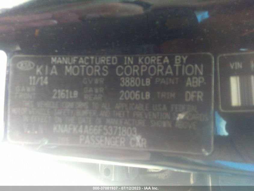 2015 KIA FORTE LX - KNAFK4A66F5371803