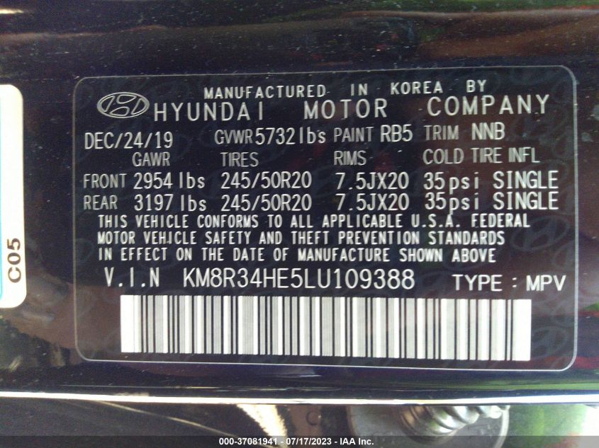 2020 HYUNDAI PALISADE SEL - KM8R34HE5LU109388