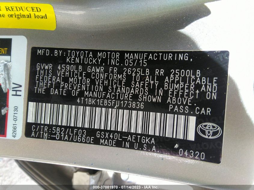 2015 TOYOTA AVALON LIMITED - 4T1BK1EB5FU173836