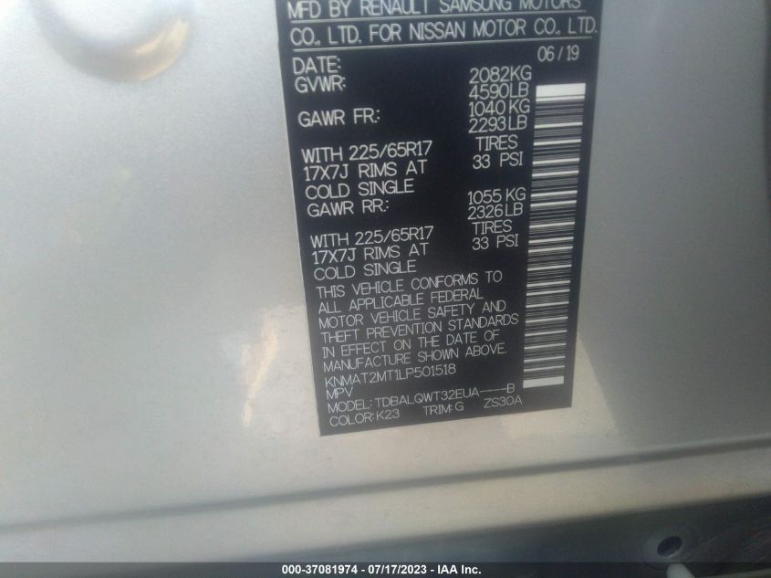 2020 NISSAN ROGUE SV - KNMAT2MT1LP501518