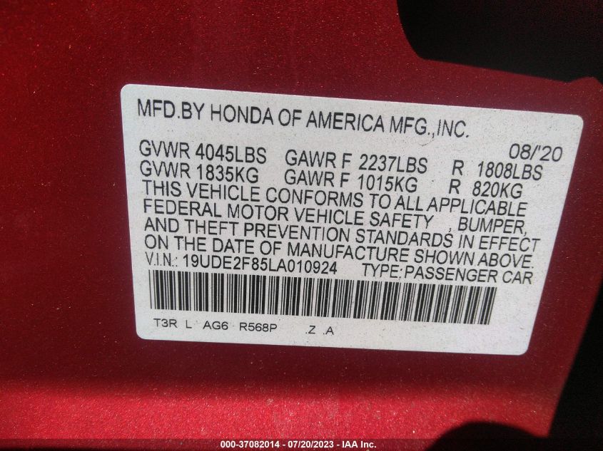 19UDE2F85LA010924 Acura ILX PKG 9