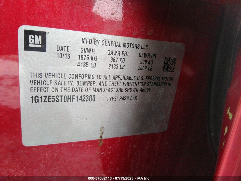 2017 CHEVROLET MALIBU LT - 1G1ZE5ST0HF142380