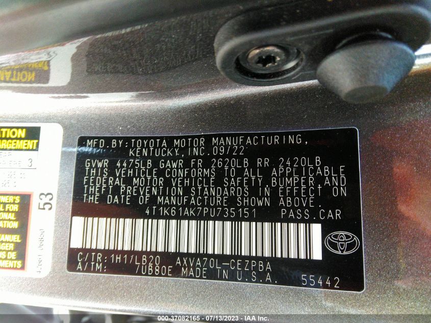 4T1K61AK7PU735151 Toyota Camry XSE 9