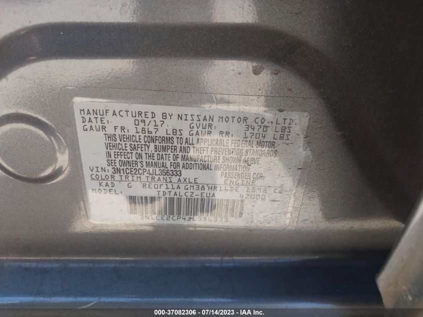 2018 NISSAN VERSA NOTE S - 3N1CE2CP4JL356333