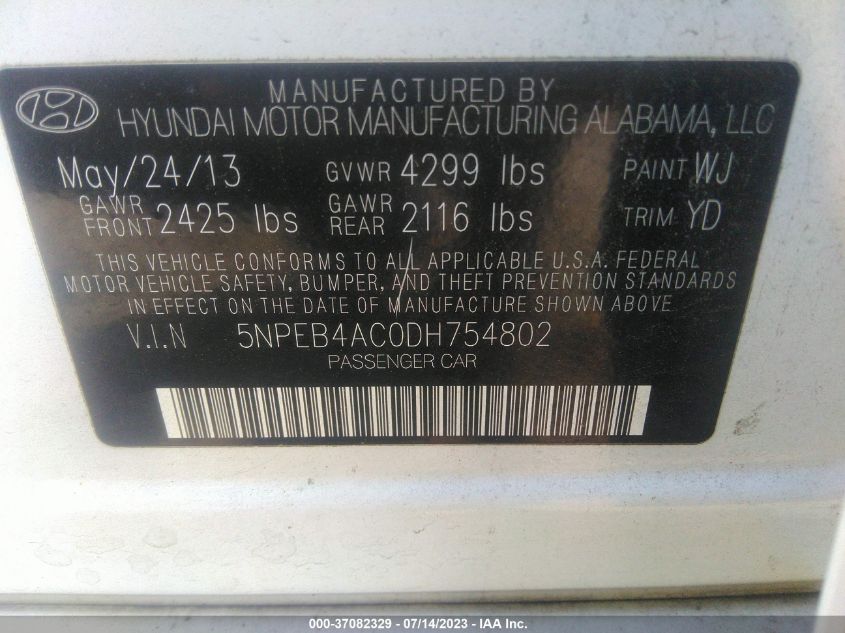 2013 HYUNDAI SONATA GLS - 5NPEB4AC0DH754802