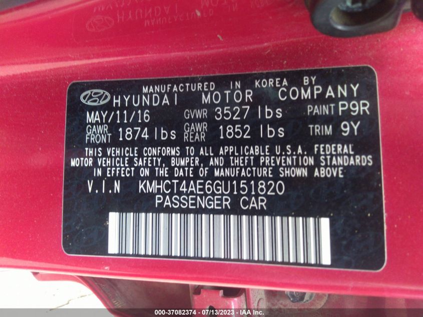 2016 HYUNDAI ACCENT SE - KMHCT4AE6GU151820