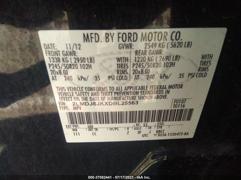 2013 LINCOLN MKX - 2LMDJ8JKXDBL25563