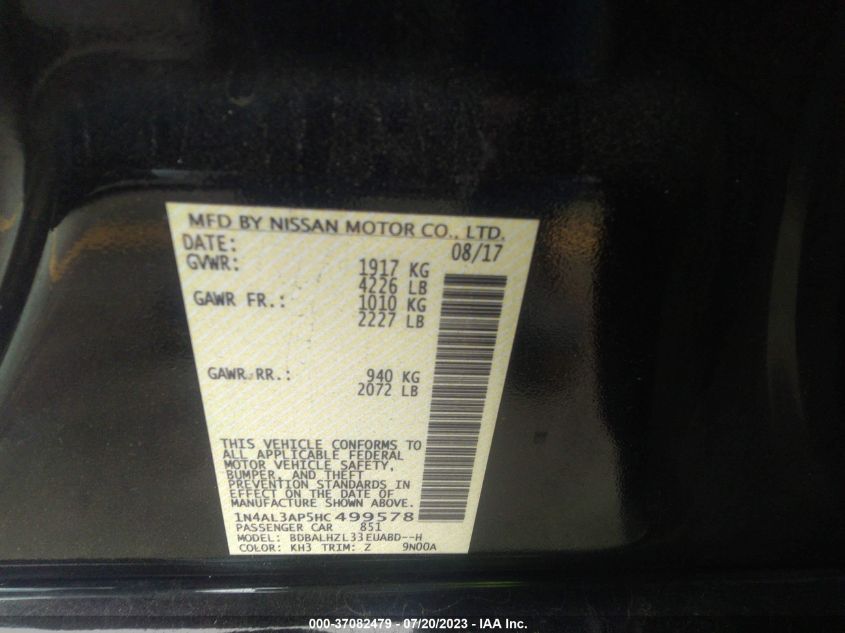 2017 NISSAN ALTIMA 2.5 SR - 1N4AL3AP5HC499578