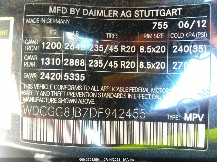 2013 MERCEDES-BENZ GLK 350 WDCGG8JB7DF942455