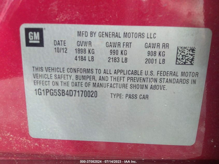 2013 CHEVROLET CRUZE LTZ - 1G1PG5SB4D7170020