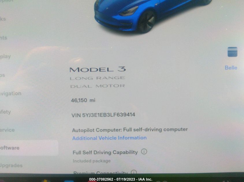 2020 TESLA MODEL 3 LONG RANGE - 5YJ3E1EB3LF639414