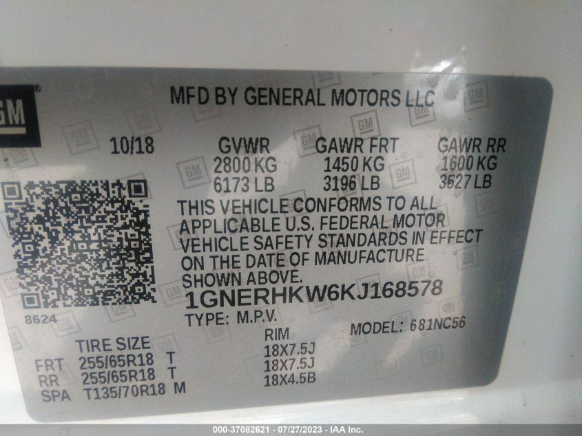 2019 CHEVROLET TRAVERSE LT LEATHER - 1GNERHKW6KJ168578