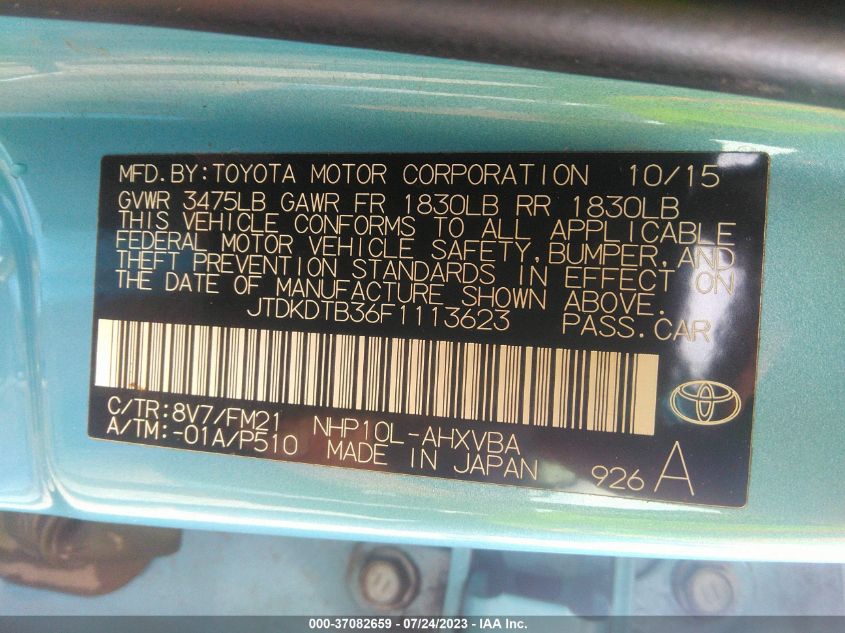 2015 TOYOTA PRIUS C ONE/TWO/THREE/FOUR - JTDKDTB36F1113623