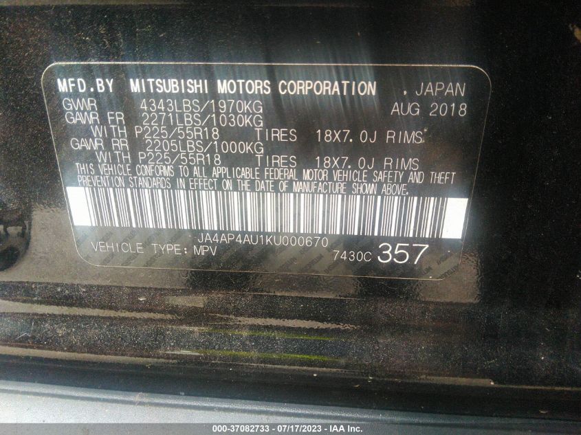 2019 MITSUBISHI OUTLANDER SPORT SE 2.0 - JA4AP4AU1KU000670