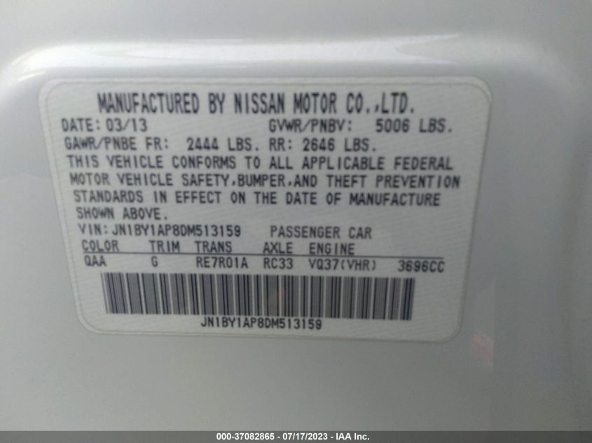 2013 INFINITI M37 JN1BY1AP8DM513159