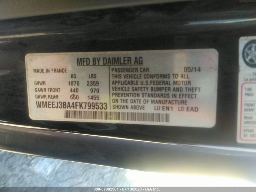 2015 SMART FORTWO PASSION/PURE WMEEJ3BA4FK799533